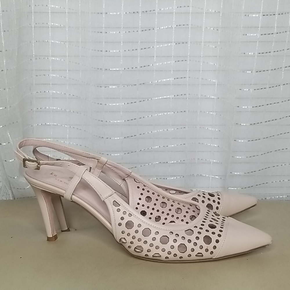 Kate Spade Pale Pink Laser Cut Slingback Pumps Sz9